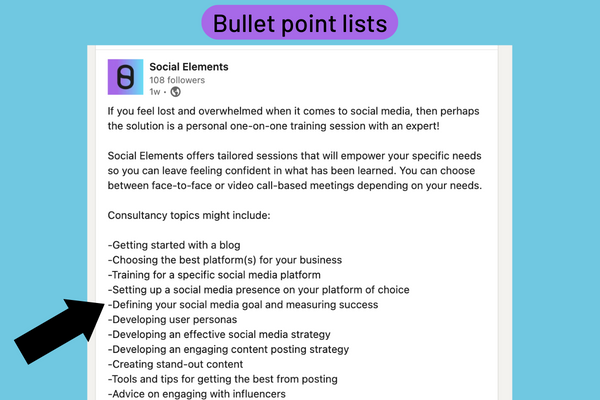 Bullet point lists - Social Elements