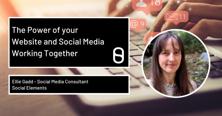 The Power Of Your Website and Social Media Working Together title - person at a keyboard, Ellie Gadd the author's profile image